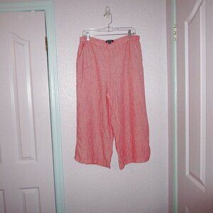 NEW Ellen Tracy Wide Leg Linen Crop Pants Size L High Rise Pockets Elastic Waist